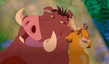 Il Re Leone: il piccolo Simba in una scena del film con Pumbaa