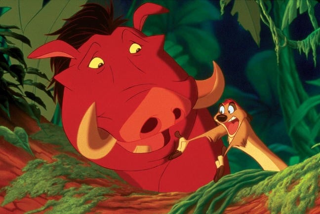 Timon e Pumbaa in una sequenza del film Il re leone
