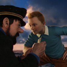 Le Avventure di Tintin: il Segreto dell'Unicorno, Tintin e il capitano Haddock in mare aperto in una scena del film
