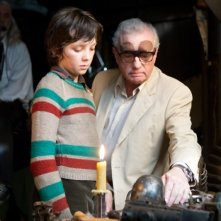 Martin Scorsese insieme al giovane Asa Butterfield sul set di Hugo Cabret 3D