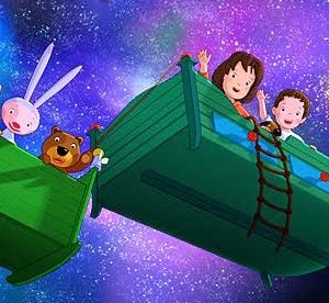 Lauras Stern und die Traummonster: Laura vola nel cielo notturno a bordo di un letto...