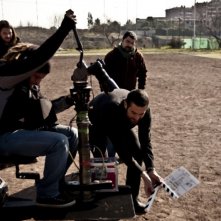 Francesco Del Grosso insieme alla sua troupe sul set del documentario 11 metri, dedicato ad Agostino Di Bartolomei