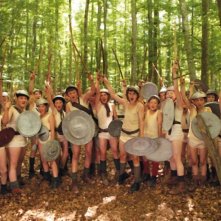 Il cast di giovani gladiatori sul set del film La nouvelle guerre des boutons