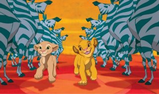 Nala e Simba in una coloratissima scena de Il re leone 3D