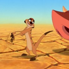Timon e Pumbaa discutono in una scena de Il re leone 3D