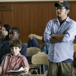 Il regista Dennis Lee sul set del film Jesus Henry Christ insieme al piccolo Jason Spevack