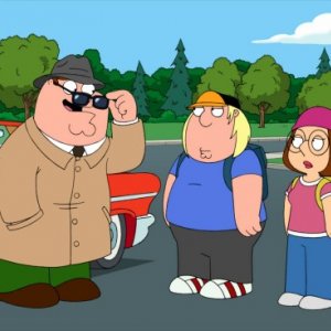 Peter Griffin con i figli Meg e Chris in una scena di Foreign Affairs de I Griffin