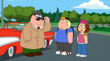 Peter Griffin con i figli Meg e Chris in una scena di Foreign Affairs de I Griffin