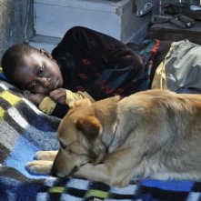 Il piccolo Blondin Miguel insieme al suo cane in una scena del film Miracolo a Le Havre