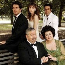 Pietro Taricone e il cast della fiction di Canale 5, Baciati dall'amore, Giampaolo Morelli, Gaia Bermani Amaral, Marisa Laurito e Lello Arena