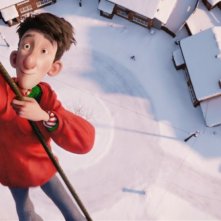 Arthur Christmas: Il figlio di Babbo Natale in 3D, il piccolo Arthur con una corda va verso il cielo