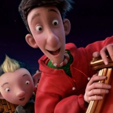 Arthur Christmas: Il figlio di Babbo Natale in 3D, il piccolo Arthur e il suo amichetto sulla slitta di Babbo Natale