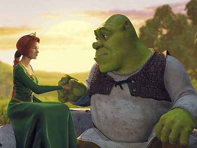 FIona and Shrek in a romantic scene from the film Shrek (2001)