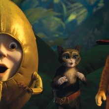 Il gatto con gli stivali: Humpty Dumpty, il gatto con gli stivali e Kitty zampe di velluto in una scena del film