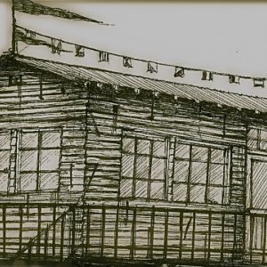 Femmina: bozzetto scenografia del capanno sulla spiaggia realizzato da G. Pirrotta