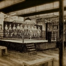 Il Bambino Della Domenica: bozzetto scenografia sala boxing realizzato da Giuseppe Pirrotta