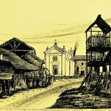 La Figlia di Elisa Ritorno a Rivombrosa - bozzetto scenografia del borgo realizzato da Giuseppe Pirrotta