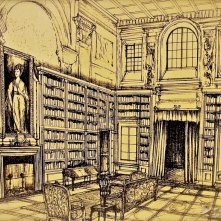 La figlia di Elisa Ritorno a Rivombrosa - bozzetto scenografia biblioteca, realizzata da G. Pirrotta