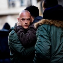 Filippo Nigro nel ruolo del celerino 'Negro' in una scena del film A.C.A.B.