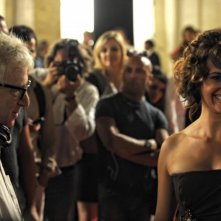 Marta Zoffoli sul set di Nero Fiddled accanto a Woody Allen