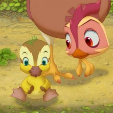 Leafie - La storia di un amore: la coraggiosa gallina protagonista col suo pulcino in una scena del film