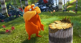 Lorax - Il guardiano della foresta: Lorax che protesta a nome di tutti gli alberi di Truffula per il disboscamento iniziato da Onceler
