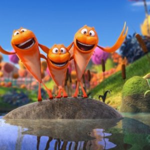 Lorax - Il guardiano della foresta: i simpatici pescetti rossi Pip, Finn e Gil in una scena del film