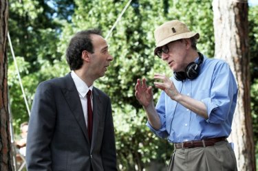 Roberto Benigni insieme a Woody Allen sul set di To Rome with Love