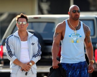 Mark Wahlberg e Dwayne Johnson sul set di Pain and Gain