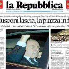 Silvio Berlusconi in prima pagina su Repubblica, nel giorno delle dimissioni