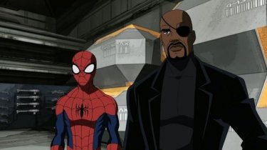 Spider-Man e Nick Fury in una scena della serie animata Ultimate Spider-Man