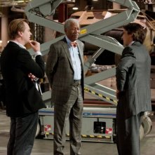 Il Cavaliere Oscuro Il Ritorno Christopher Nolan Morgan Freeman E Christian Bale Sul Set Del Film 245098