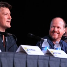 Nathan Fillion, Joss Whedon e Summer Glau alla reunion di Firefly al Comic-Con 2012 per il decimo anniversario della serie