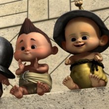 Gladiatori di Roma: baby gladiatori sorridenti fanno il tifo in una scena del film