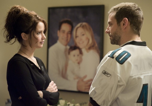 Bradley Cooper confronts Jennifer Lawrence in a scene from The Silver Linings Playbook