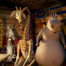 Madagascar 3: ricercati in Europa, i pinguini con Melman, Marty e Gloria in una scena del film