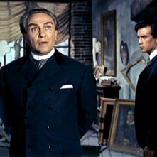 Herbert A.E. Bohme con Pierre Brice in una sequenza dell'horror Il mulino delle donne di pietra