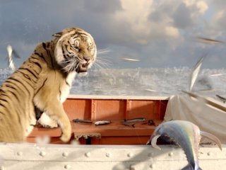 Il maestoso Richard Parker in una scena di Vita di Pi