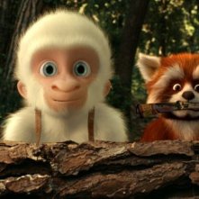 Le avventure di Fiocco di Neve: Fiocco di neve insieme all'amico procione rosso in una buffa scena