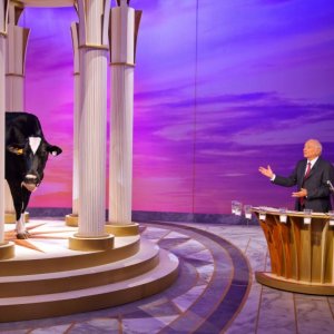 Superquark: Piero Angela durante lo speciale 'Uscire dal tunnel' con una mucca in studio!