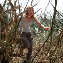 Emily Blunt in fuga tra le sterpaglie in una scena di Looper