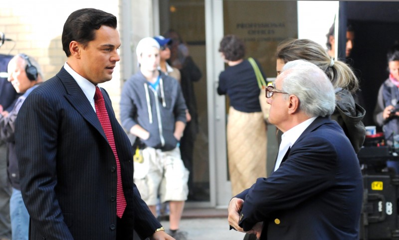 Leonardo DiCaprio and Martin Scorsese on the set of The Wolf of Wall Street