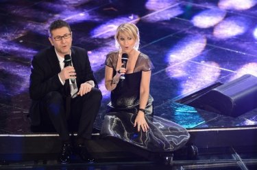 Sanremo 2013: Fabio Fazio e Luciana Littizzetto durante la terza serata