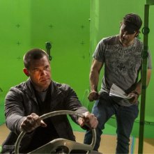 Sin City - Una donna per cui uccidere: Josh Brolin e Robert Rodriguez sul set davanti al green screen