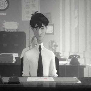 Paperman: il triste George in una scena del cortometraggio animato