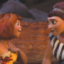 I Croods: la giovane Hip insieme a Ugga in una scena del film