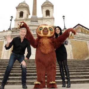 I Croods: Laccio il bradipo a Roma insieme al regista Chris Sanders e a Rosalia Misseri (doppiatrice di Hip)