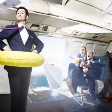 Gli amanti passeggeri: Javier Cámara, Raúl Arévalo e Carlos Areces posano per un servizio ispirato al film di Almodovar