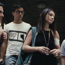 Esterno sera: Emilio Vacca con Valentina Acca e Davide Lanni in una scena