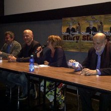 Slow Food Story: il regista Stefano Sardo con Lella Costa, Nicola Giuliano e Carlo Petrini in conferenza stampa a Roma